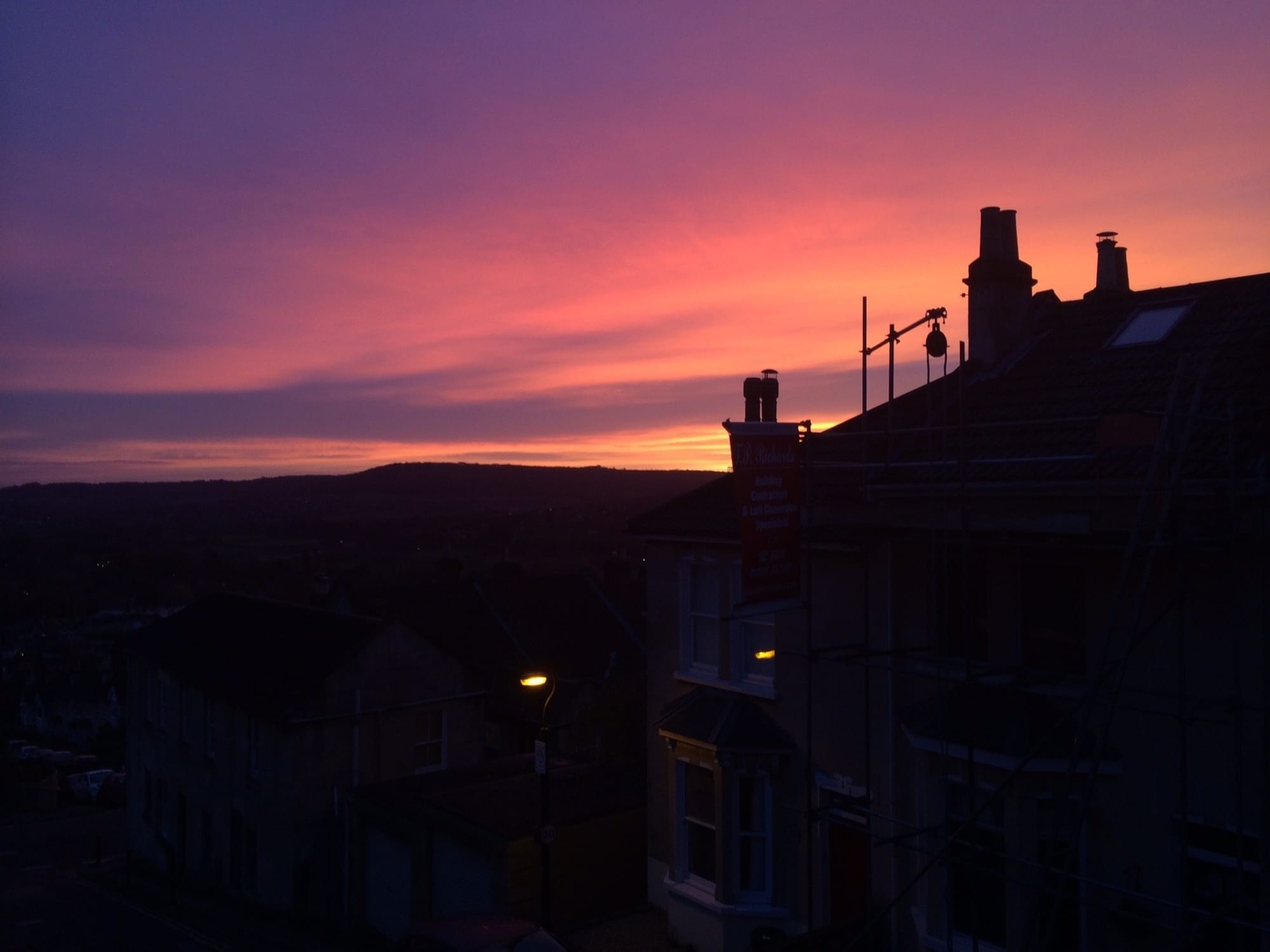 A sunset over the rooftops of Western Bath